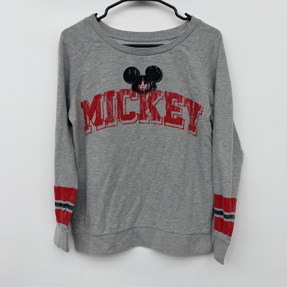 Disney Parks Mickey Mouse Varsity Sweatshirt Heather Gray Red Womens Medium